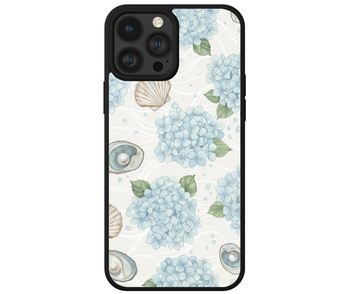 blue hydrangea and shell